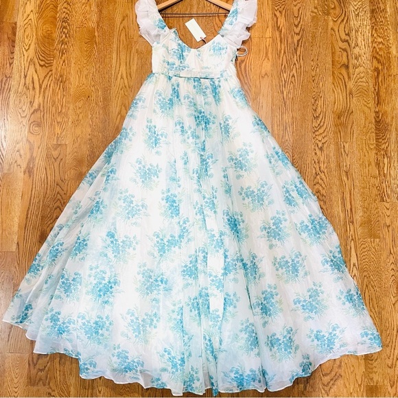 NEW LoveShackFancy Macron Gown Magic Turquoise Floral Gown Size 8 - Picture 6 of 10
